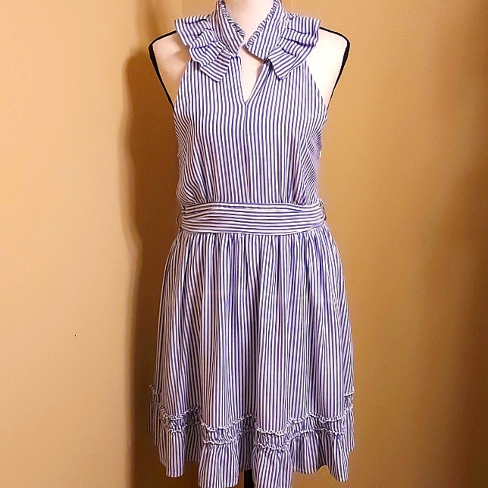 Chic Striped Halter Dress in Blue and White